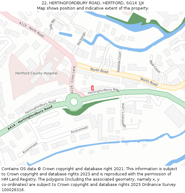 22, HERTINGFORDBURY ROAD, HERTFORD, SG14 1JX: Location map and indicative extent of plot