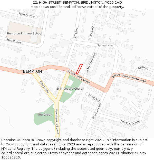 22, HIGH STREET, BEMPTON, BRIDLINGTON, YO15 1HD: Location map and indicative extent of plot