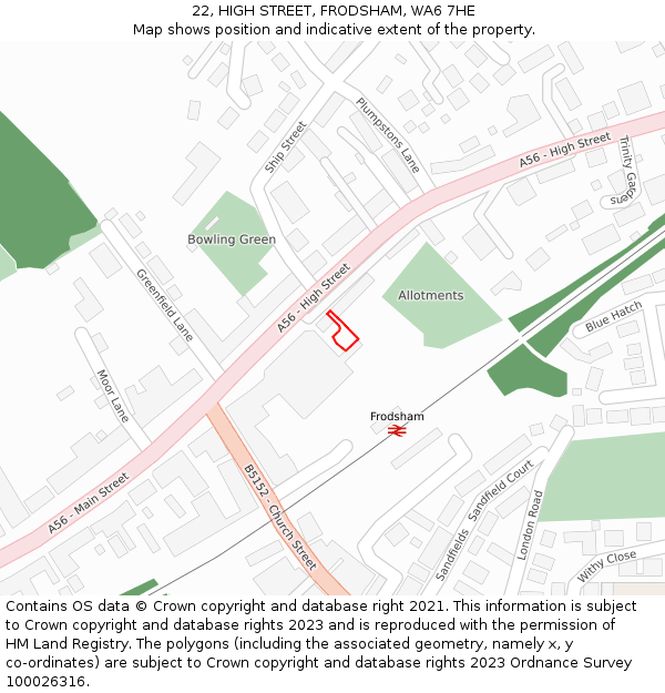 22, HIGH STREET, FRODSHAM, WA6 7HE: Location map and indicative extent of plot
