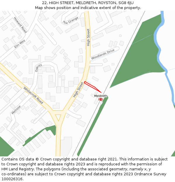22, HIGH STREET, MELDRETH, ROYSTON, SG8 6JU: Location map and indicative extent of plot