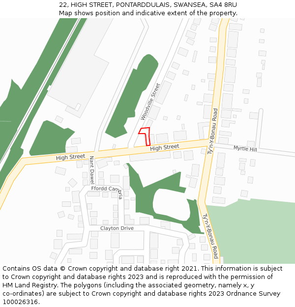 22, HIGH STREET, PONTARDDULAIS, SWANSEA, SA4 8RU: Location map and indicative extent of plot