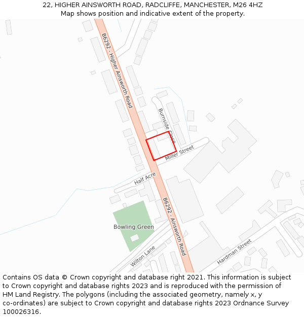 22, HIGHER AINSWORTH ROAD, RADCLIFFE, MANCHESTER, M26 4HZ: Location map and indicative extent of plot
