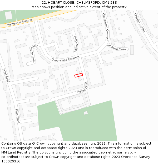 22, HOBART CLOSE, CHELMSFORD, CM1 2ES: Location map and indicative extent of plot