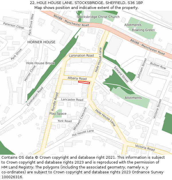 22, HOLE HOUSE LANE, STOCKSBRIDGE, SHEFFIELD, S36 1BP: Location map and indicative extent of plot