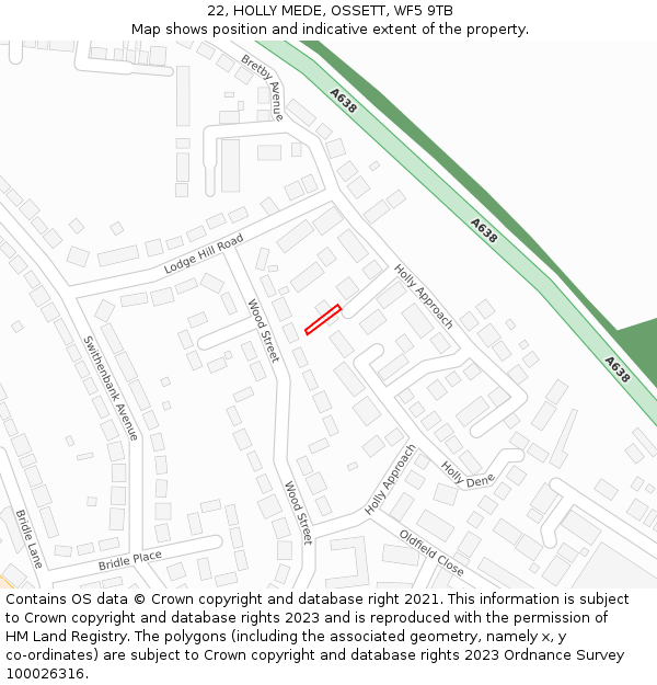 22, HOLLY MEDE, OSSETT, WF5 9TB: Location map and indicative extent of plot