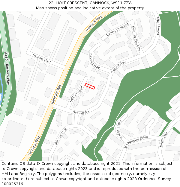22, HOLT CRESCENT, CANNOCK, WS11 7ZA: Location map and indicative extent of plot