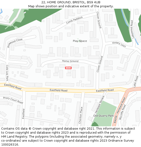 22, HOME GROUND, BRISTOL, BS9 4UB: Location map and indicative extent of plot