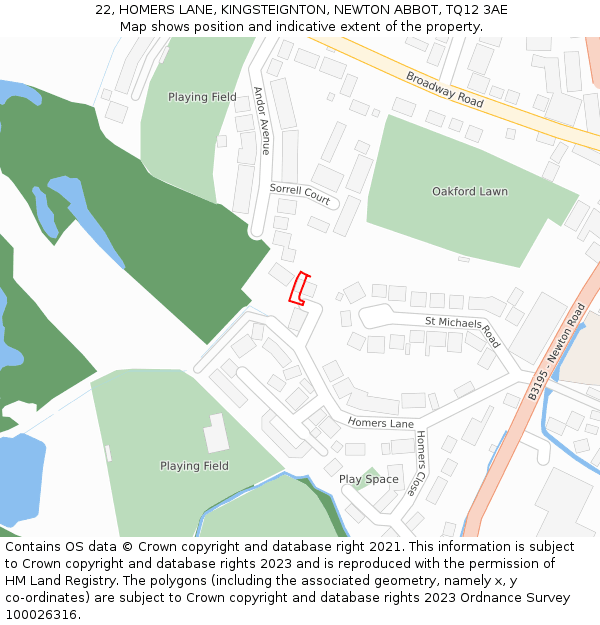 22, HOMERS LANE, KINGSTEIGNTON, NEWTON ABBOT, TQ12 3AE: Location map and indicative extent of plot