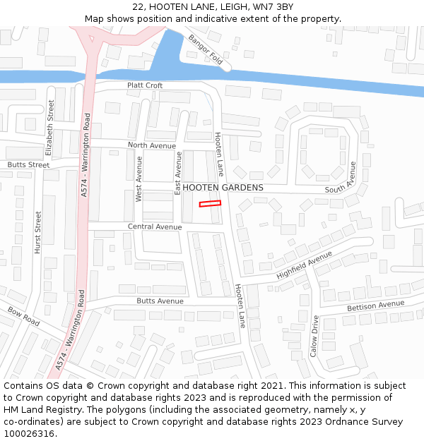 22, HOOTEN LANE, LEIGH, WN7 3BY: Location map and indicative extent of plot