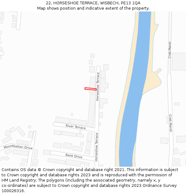22, HORSESHOE TERRACE, WISBECH, PE13 1QA: Location map and indicative extent of plot