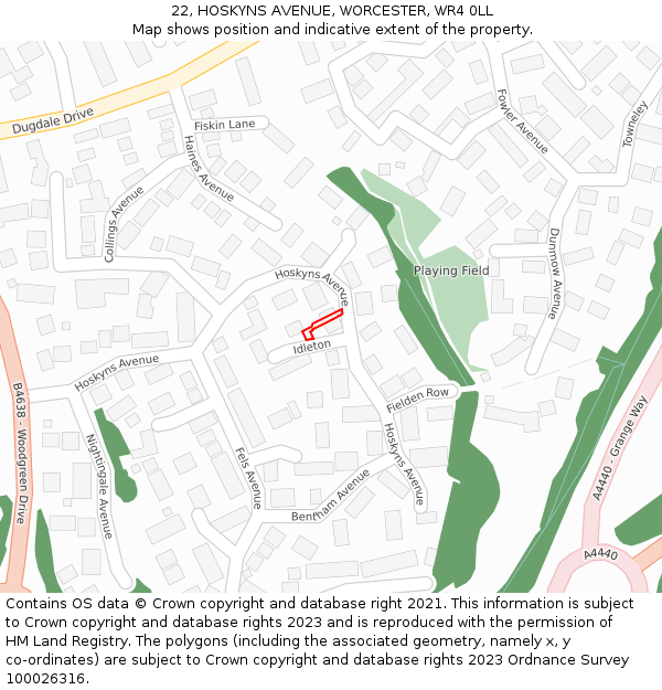22, HOSKYNS AVENUE, WORCESTER, WR4 0LL: Location map and indicative extent of plot