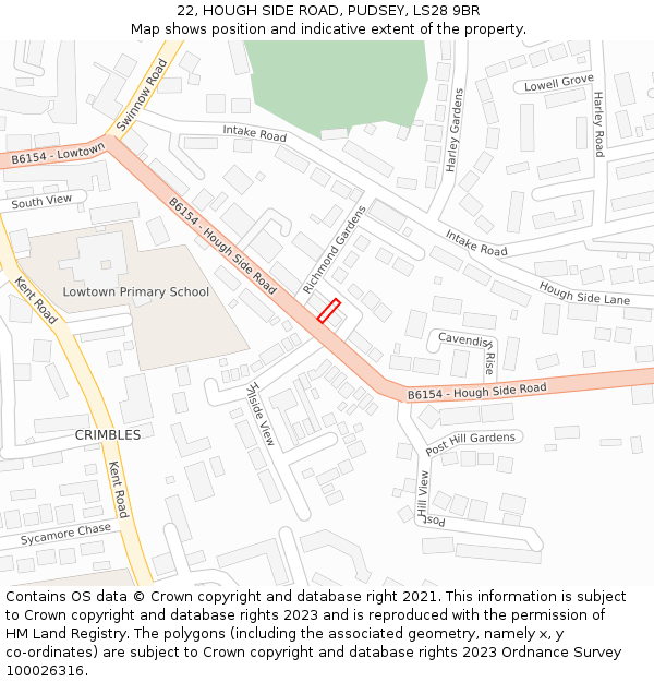22, HOUGH SIDE ROAD, PUDSEY, LS28 9BR: Location map and indicative extent of plot