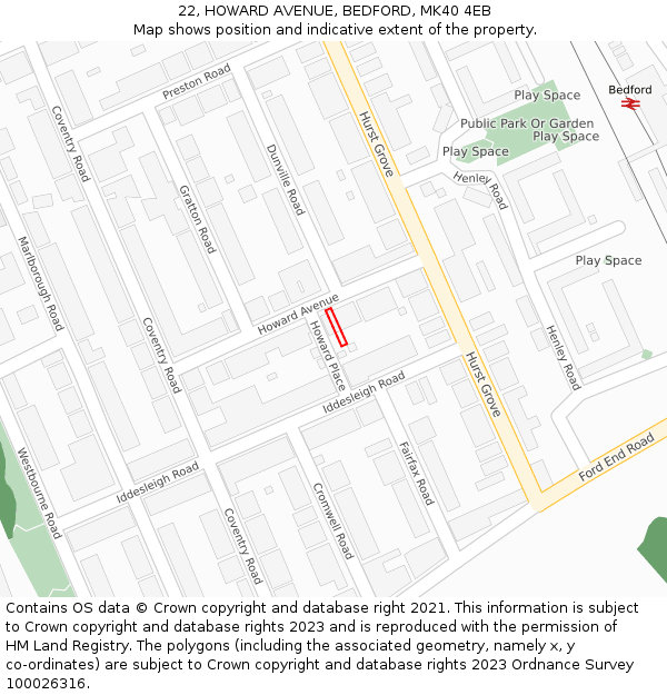 22, HOWARD AVENUE, BEDFORD, MK40 4EB: Location map and indicative extent of plot
