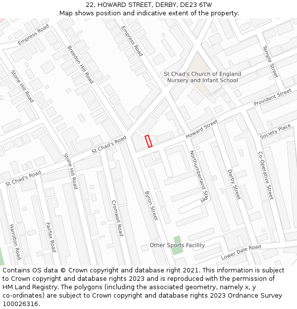 22, HOWARD STREET, DERBY, DE23 6TW: Location map and indicative extent of plot