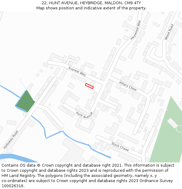 22, HUNT AVENUE, HEYBRIDGE, MALDON, CM9 4TY: Location map and indicative extent of plot