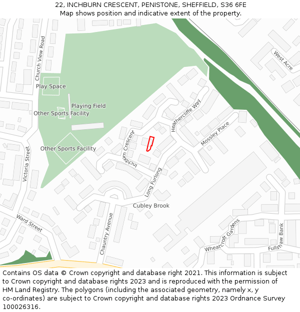 22, INCHBURN CRESCENT, PENISTONE, SHEFFIELD, S36 6FE: Location map and indicative extent of plot