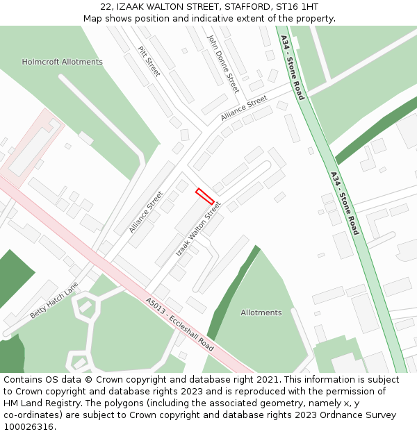 22, IZAAK WALTON STREET, STAFFORD, ST16 1HT: Location map and indicative extent of plot