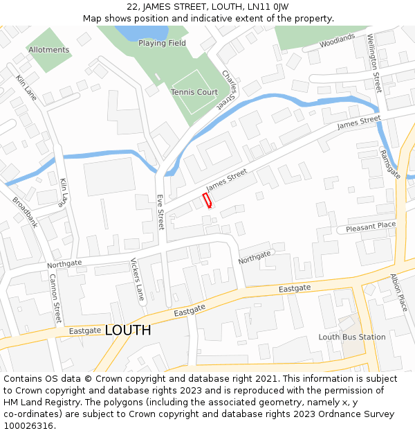 22, JAMES STREET, LOUTH, LN11 0JW: Location map and indicative extent of plot