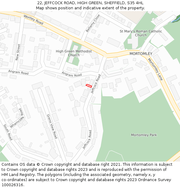 22, JEFFCOCK ROAD, HIGH GREEN, SHEFFIELD, S35 4HL: Location map and indicative extent of plot