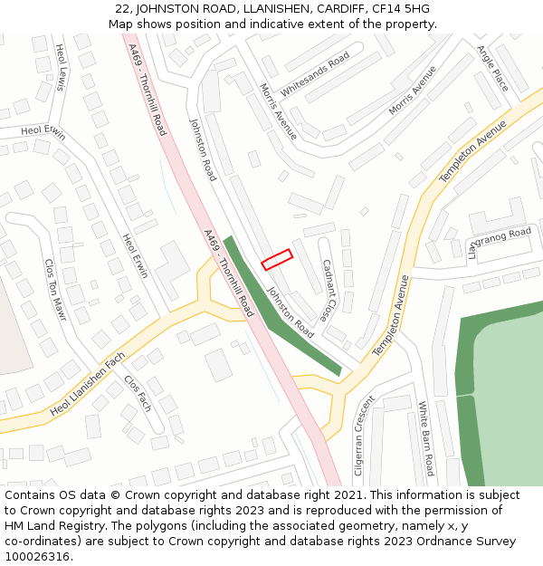 22, JOHNSTON ROAD, LLANISHEN, CARDIFF, CF14 5HG: Location map and indicative extent of plot