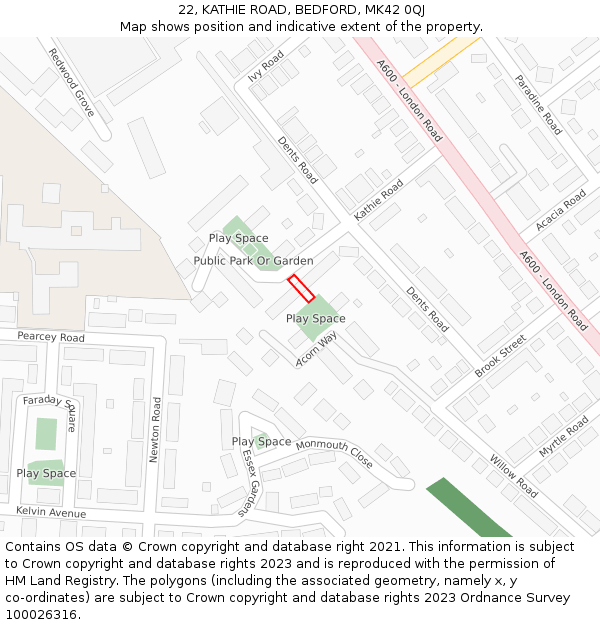 22, KATHIE ROAD, BEDFORD, MK42 0QJ: Location map and indicative extent of plot
