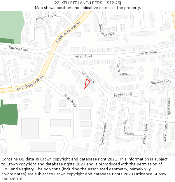 22, KELLETT LANE, LEEDS, LS12 4SJ: Location map and indicative extent of plot