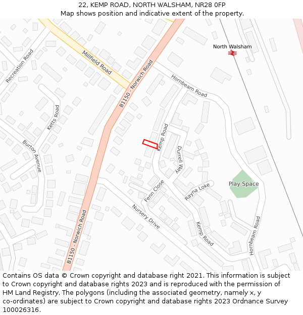 22, KEMP ROAD, NORTH WALSHAM, NR28 0FP: Location map and indicative extent of plot