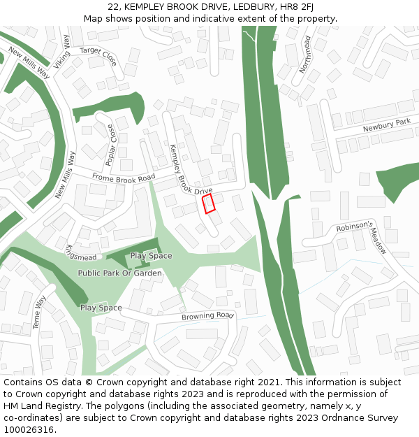 22, KEMPLEY BROOK DRIVE, LEDBURY, HR8 2FJ: Location map and indicative extent of plot