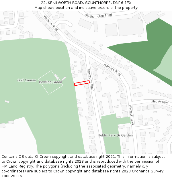 22, KENILWORTH ROAD, SCUNTHORPE, DN16 1EX: Location map and indicative extent of plot