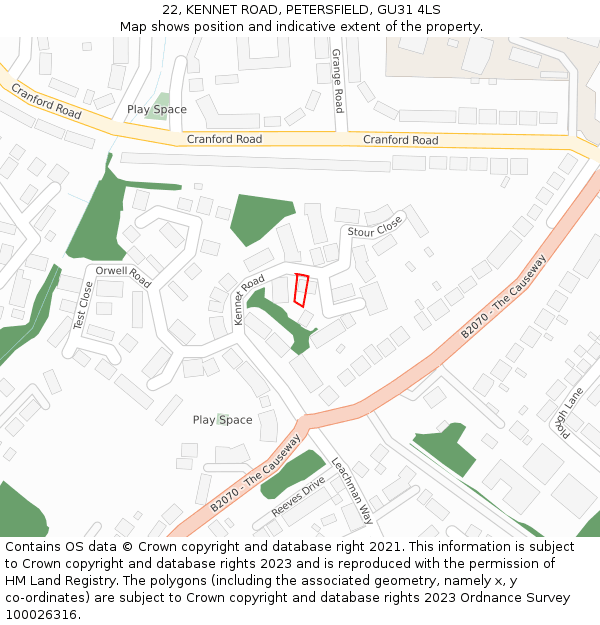 22, KENNET ROAD, PETERSFIELD, GU31 4LS: Location map and indicative extent of plot
