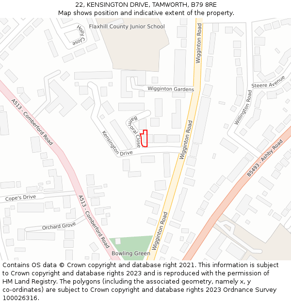 22, KENSINGTON DRIVE, TAMWORTH, B79 8RE: Location map and indicative extent of plot