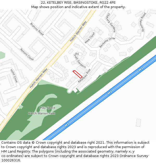 22, KETELBEY RISE, BASINGSTOKE, RG22 4PE: Location map and indicative extent of plot