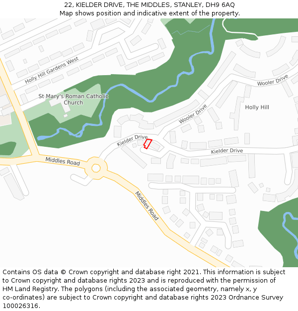 22, KIELDER DRIVE, THE MIDDLES, STANLEY, DH9 6AQ: Location map and indicative extent of plot