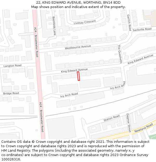 22, KING EDWARD AVENUE, WORTHING, BN14 8DD: Location map and indicative extent of plot