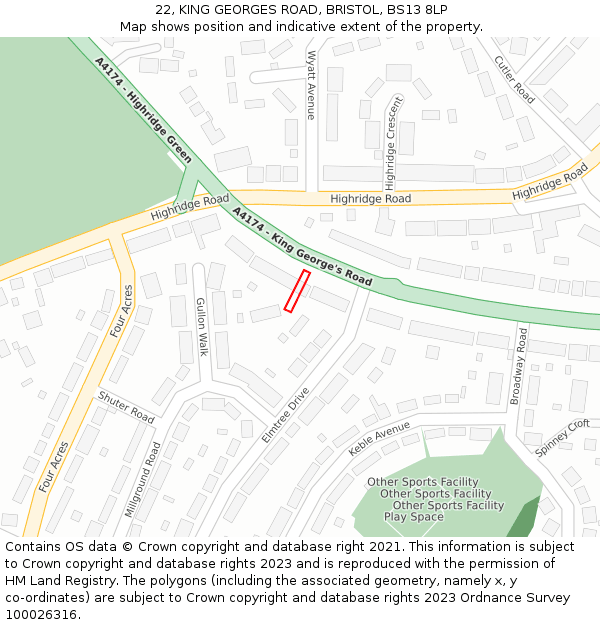 22, KING GEORGES ROAD, BRISTOL, BS13 8LP: Location map and indicative extent of plot