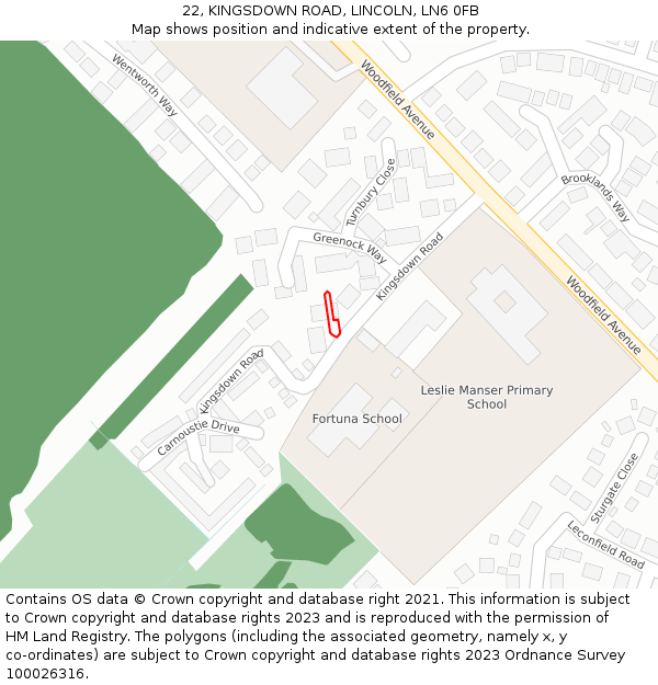 22, KINGSDOWN ROAD, LINCOLN, LN6 0FB: Location map and indicative extent of plot