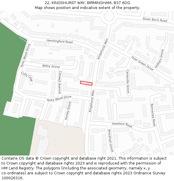 22, KINGSHURST WAY, BIRMINGHAM, B37 6DG: Location map and indicative extent of plot