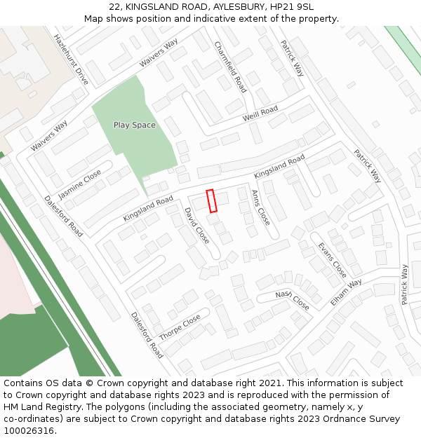 22, KINGSLAND ROAD, AYLESBURY, HP21 9SL: Location map and indicative extent of plot