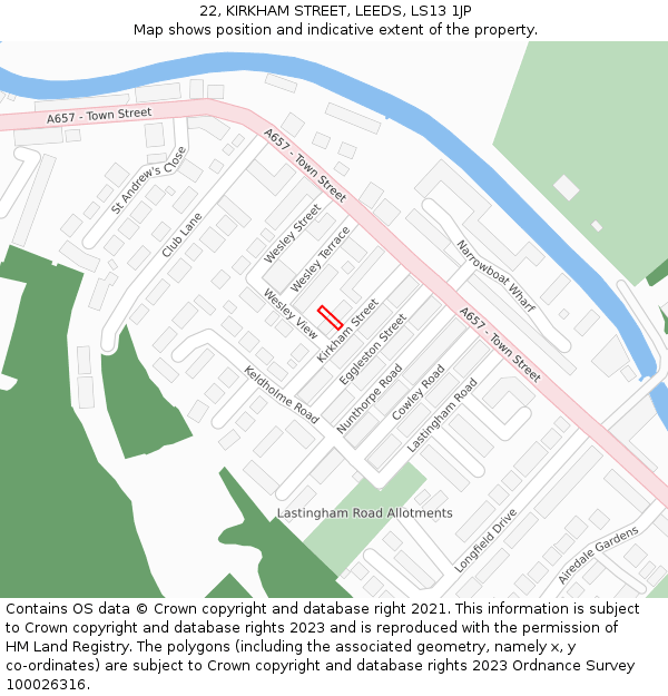 22, KIRKHAM STREET, LEEDS, LS13 1JP: Location map and indicative extent of plot