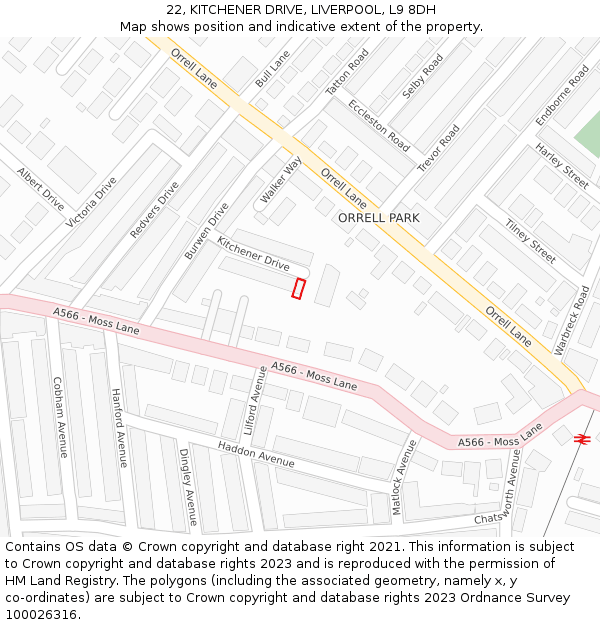 22, KITCHENER DRIVE, LIVERPOOL, L9 8DH: Location map and indicative extent of plot