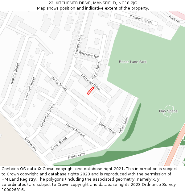 22, KITCHENER DRIVE, MANSFIELD, NG18 2JG: Location map and indicative extent of plot