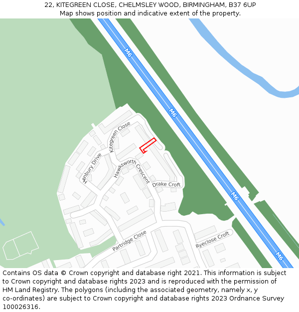 22, KITEGREEN CLOSE, CHELMSLEY WOOD, BIRMINGHAM, B37 6UP: Location map and indicative extent of plot
