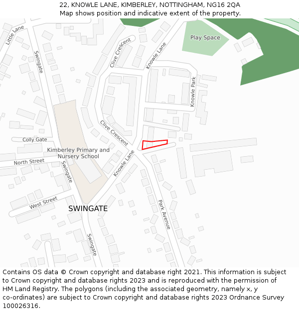 22, KNOWLE LANE, KIMBERLEY, NOTTINGHAM, NG16 2QA: Location map and indicative extent of plot