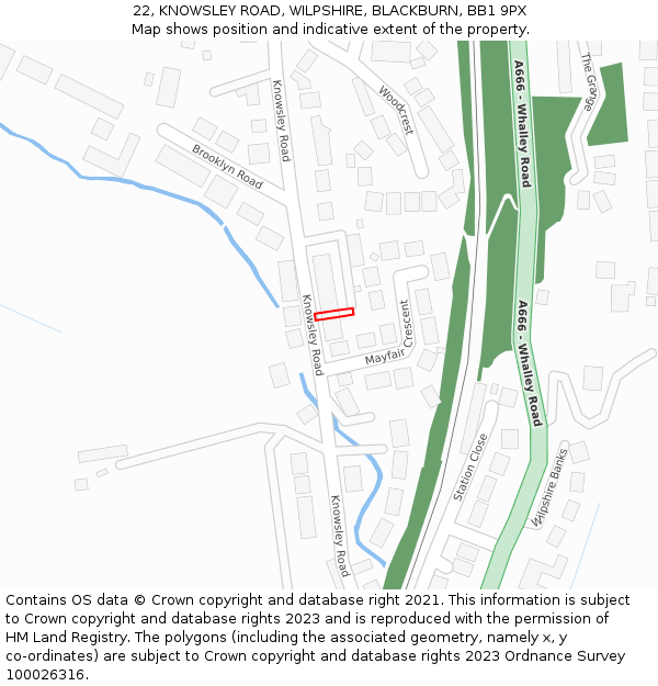 22, KNOWSLEY ROAD, WILPSHIRE, BLACKBURN, BB1 9PX: Location map and indicative extent of plot