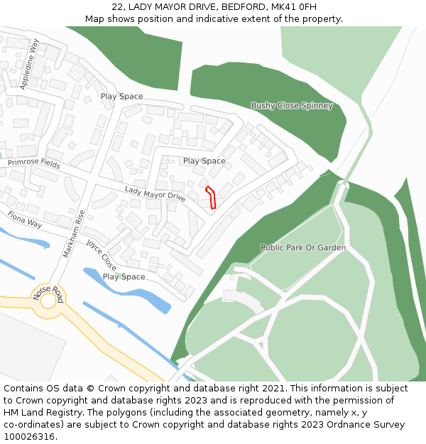 22, LADY MAYOR DRIVE, BEDFORD, MK41 0FH: Location map and indicative extent of plot