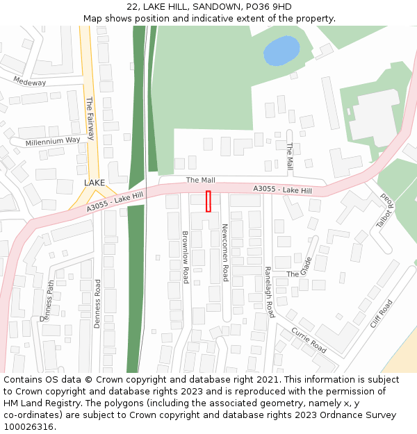 22, LAKE HILL, SANDOWN, PO36 9HD: Location map and indicative extent of plot