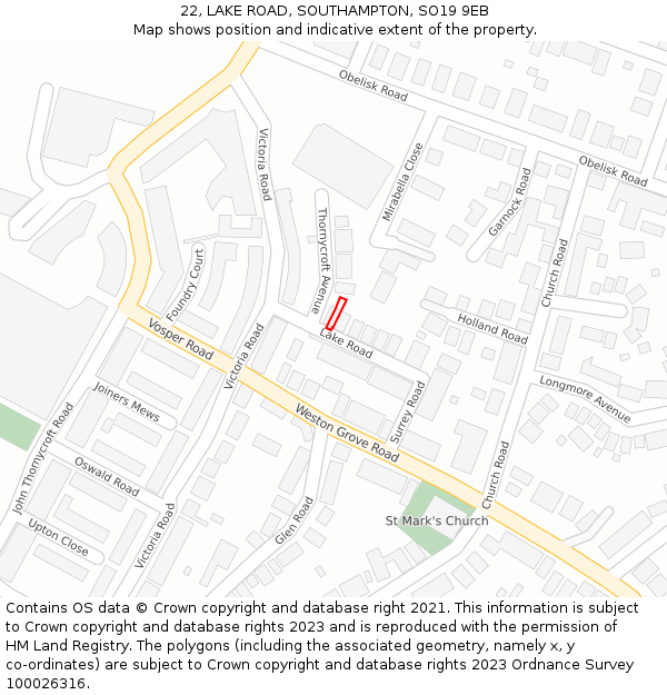 22, LAKE ROAD, SOUTHAMPTON, SO19 9EB: Location map and indicative extent of plot