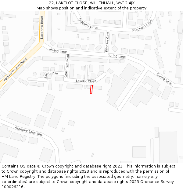 22, LAKELOT CLOSE, WILLENHALL, WV12 4JX: Location map and indicative extent of plot