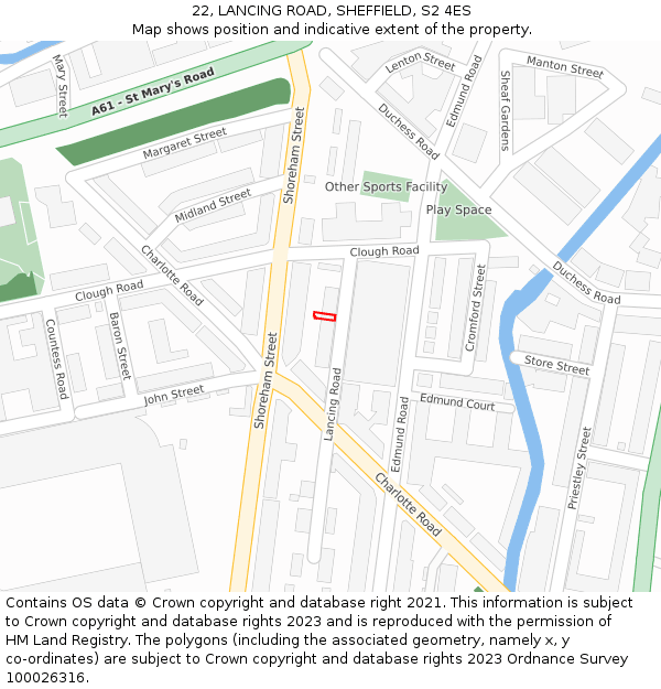 22, LANCING ROAD, SHEFFIELD, S2 4ES: Location map and indicative extent of plot