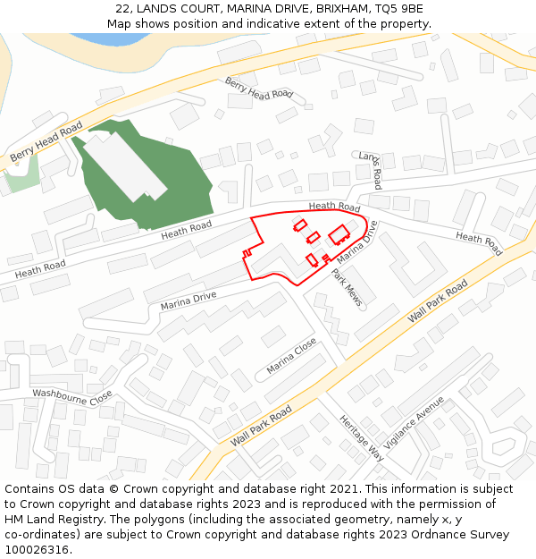 22, LANDS COURT, MARINA DRIVE, BRIXHAM, TQ5 9BE: Location map and indicative extent of plot